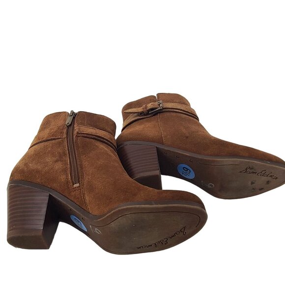Sam Edelman Womens Lynne Boot Size  6.5 Camel Suede Block Heel Ankle Strap Boho - Picture 7 of 11
